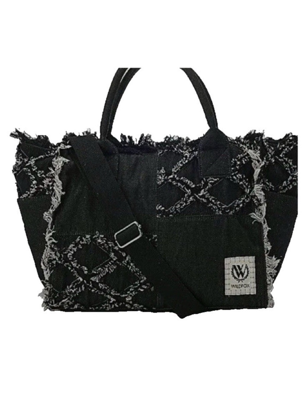 Wildfox Black Fringed DenimTote Bag NWT - Picture 3 of 11